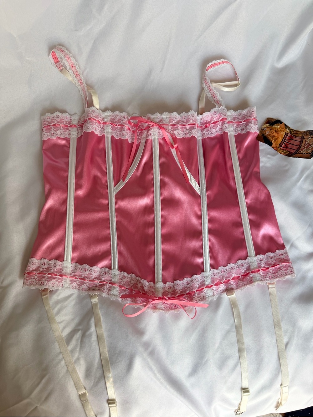 NWT Intimate Attitudes Pink Satin Bustier Corset Garter Size 40 - New Old Stock